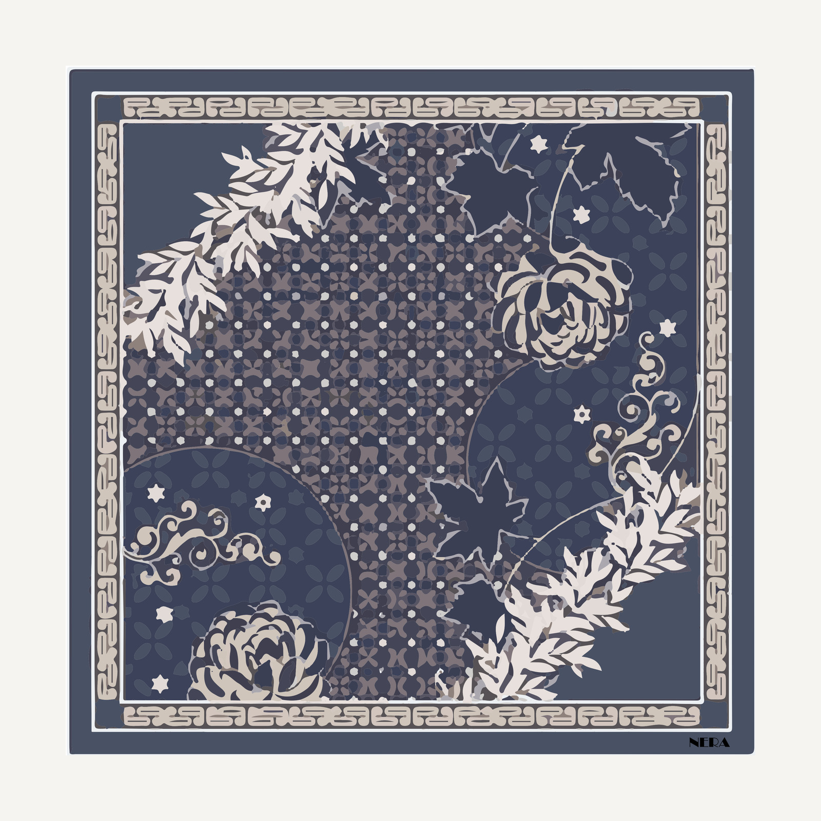 Damask Nila in Indigo, flat view